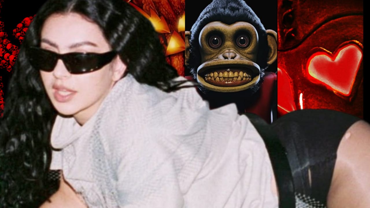 Charli XCX in front of horror posters