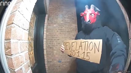 Stranger in a satanic mask surprises unsuspecting homeowners