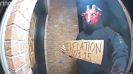 Stranger in a satanic mask surprises unsuspecting homeowners