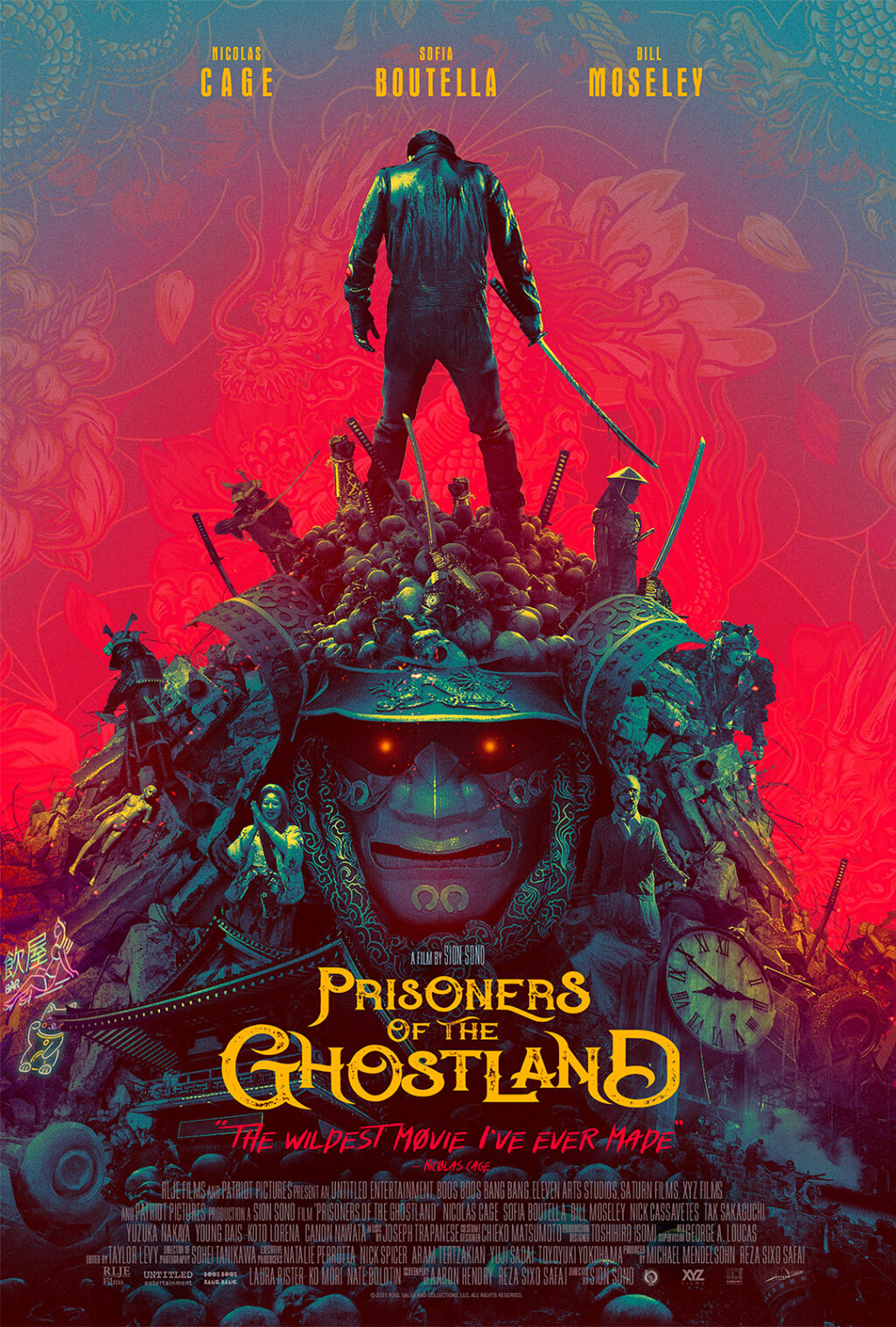 70E28F95 659F 41C3 8D79 DE722A7B65F6 1024x1517 - Nic Cage Stands on a Pile of Skulls in New Poster for 'Prisoners of the Ghostland'