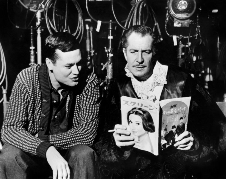 Roger Corman and Vincent Price on the set of House of Usher 1960