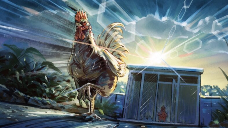 Keiji defiantly walks away in Rooster Fighter.