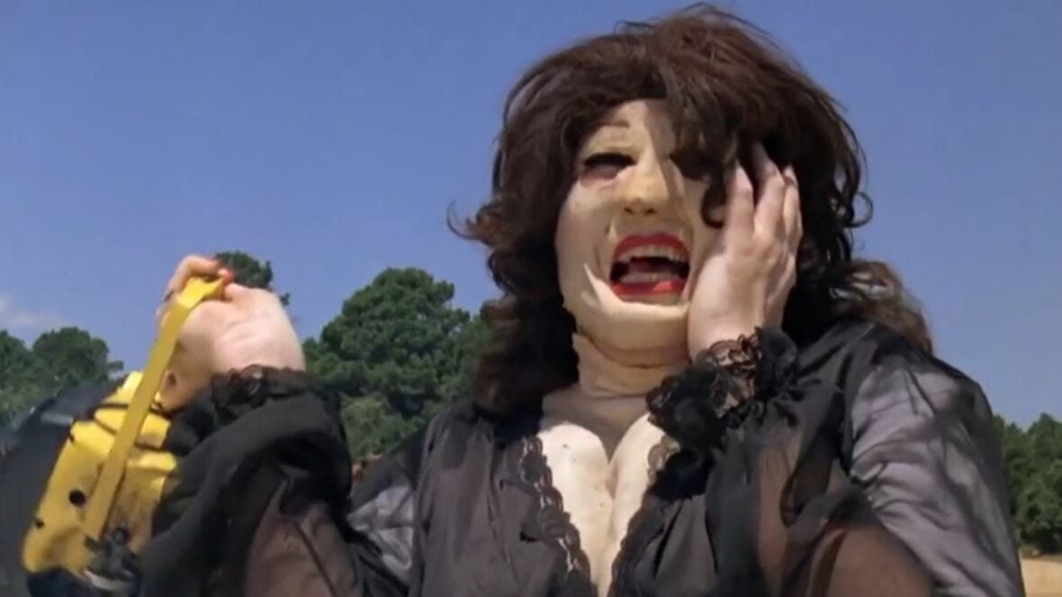 Leatherface cries in The Texas Chainsaw Massacre: The Next Generation.